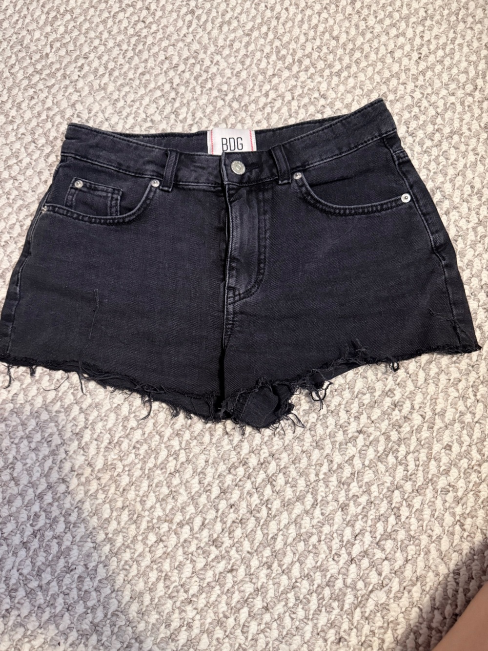 BDG Black Frayed High-Rise Denim Shorts